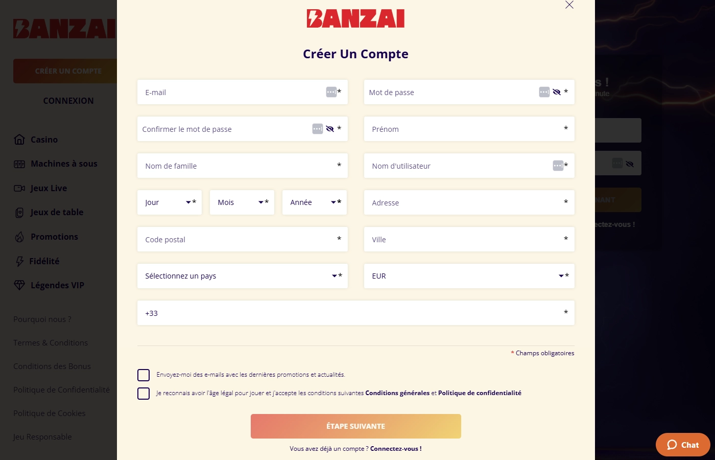 Inscription Banzai Casino